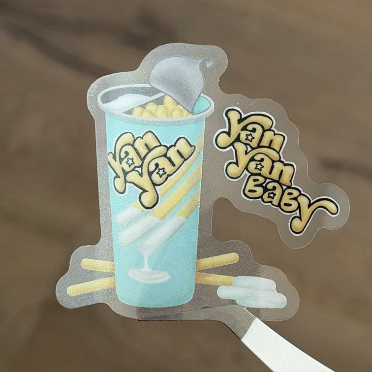 Yan Yan Cookies Nostalgic Asian Foodie Snack Stickers – Shimmery Vinyl, Transparent & Waterproof