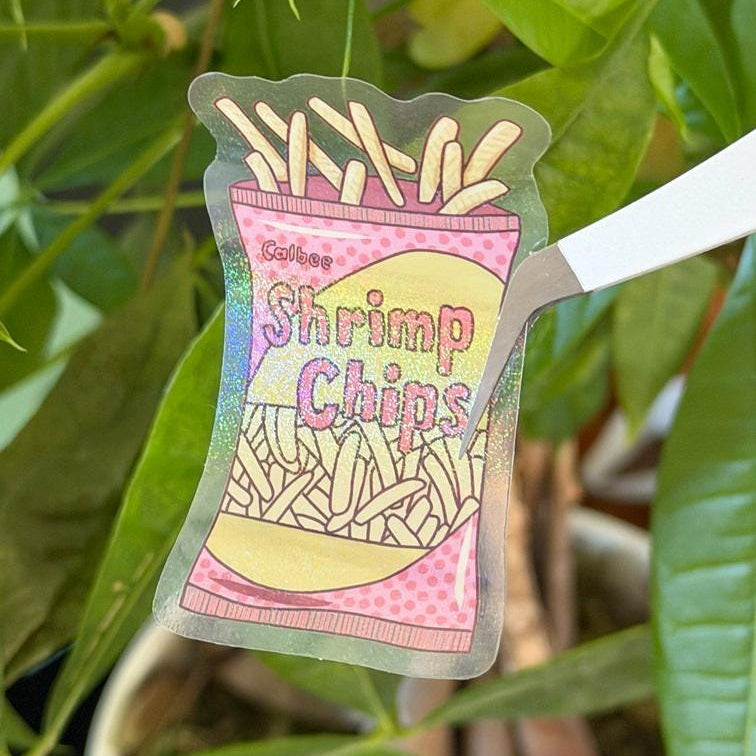 Shrimp Chips Nostalgic Asian Foodie Snack Stickers – Shimmery Vinyl, Transparent & Waterproof