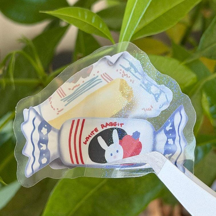 White Rabbit Nostalgic Asian Foodie Snack Stickers – Shimmery Vinyl, Transparent & Waterproof