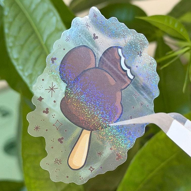 Ice Cream Popsicle Mickey Shape Disney Stickers – Shimmery Vinyl, Transparent & Waterproof