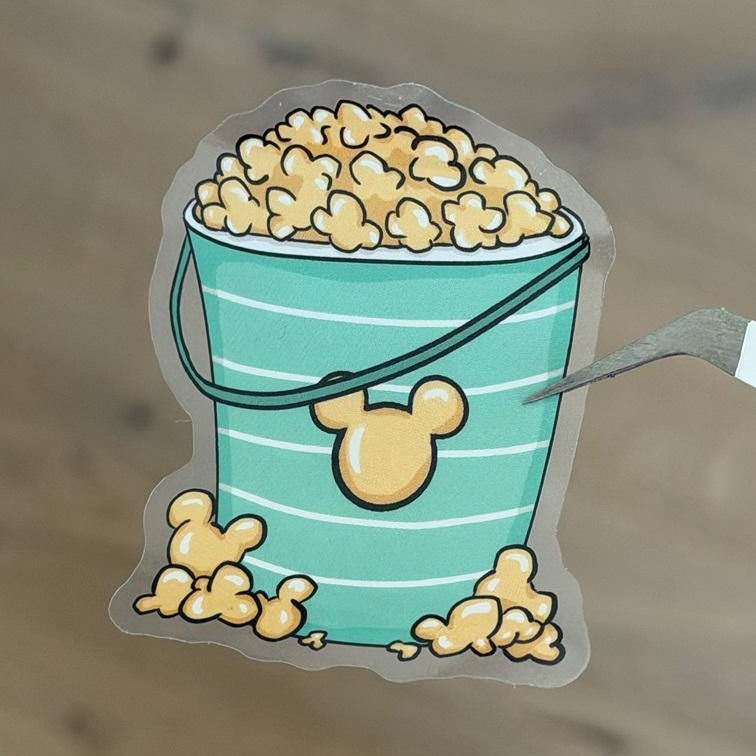 Popcorn Bucket Retro Disney Stickers – Shimmery Vinyl, Transparent & Waterproof