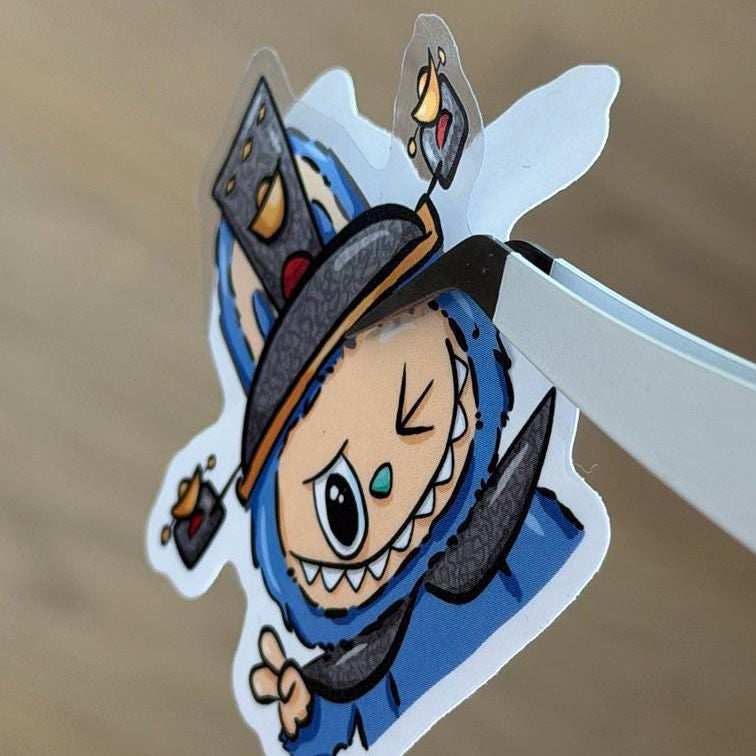 Labubu Boy Oriental Popmart Blind Box Character Stickers – Shimmery Vinyl, Transparent & Waterproof