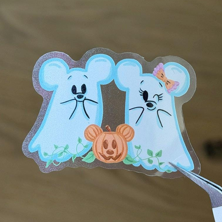 Mickey and Minnie Ghost Halloween Stickers – Shimmery Vinyl, Transparent & Waterproof