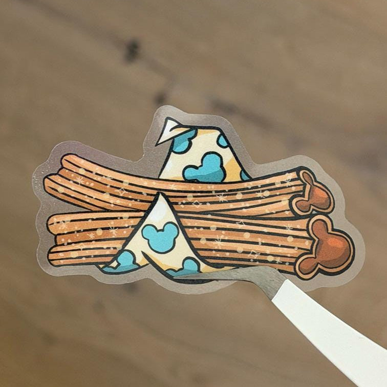 Churros Mickey Shape Disney Stickers – Shimmery Vinyl, Transparent & Waterproof