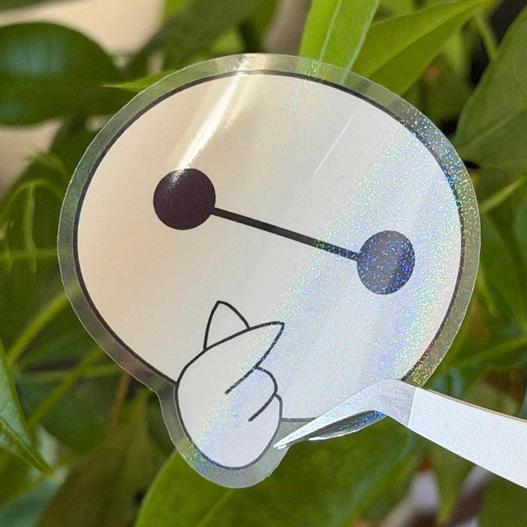 Baymax Korean Finger Hearts Stickers – Shimmery Vinyl, Transparent & Waterproof