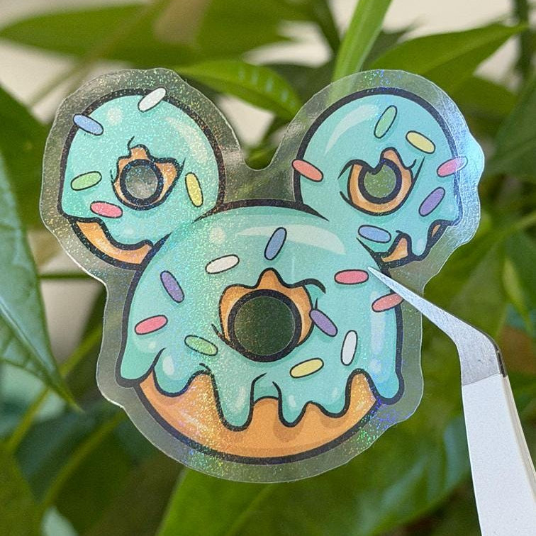 Donuts Mickey Shape Disney Stickers – Shimmery Vinyl, Transparent & Waterproof