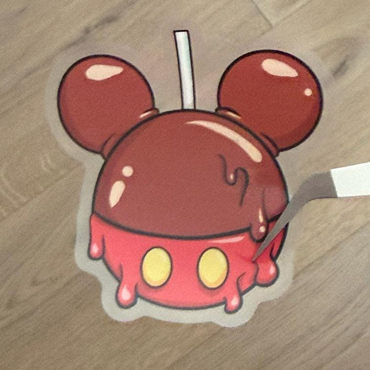 Caramel Apple Mickey Shape Disney Stickers – Shimmery Vinyl, Transparent & Waterproof