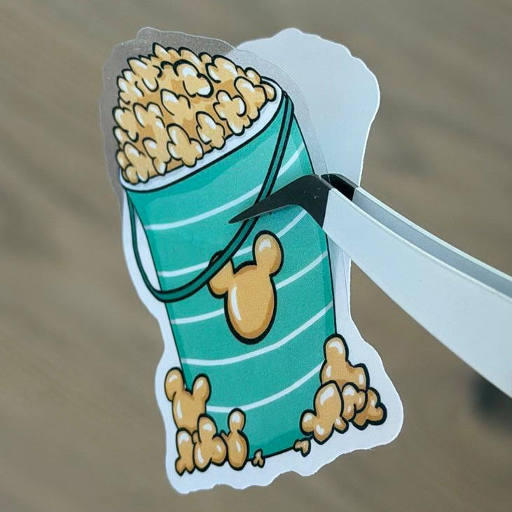 Popcorn Bucket Retro Disney Stickers – Shimmery Vinyl, Transparent & Waterproof