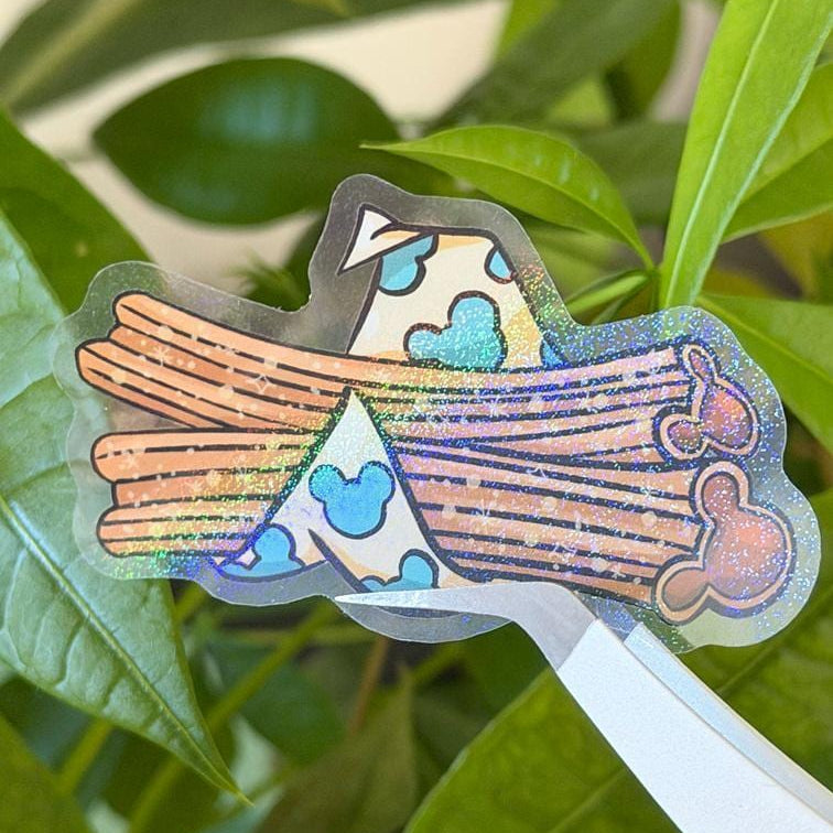 Churros Mickey Shape Disney Stickers – Shimmery Vinyl, Transparent & Waterproof