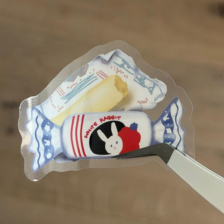 White Rabbit Nostalgic Asian Foodie Snack Stickers – Shimmery Vinyl, Transparent & Waterproof