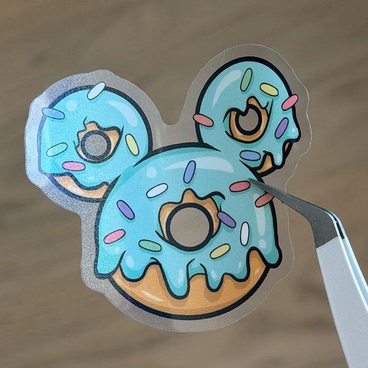 Donuts Mickey Shape Disney Stickers – Shimmery Vinyl, Transparent & Waterproof