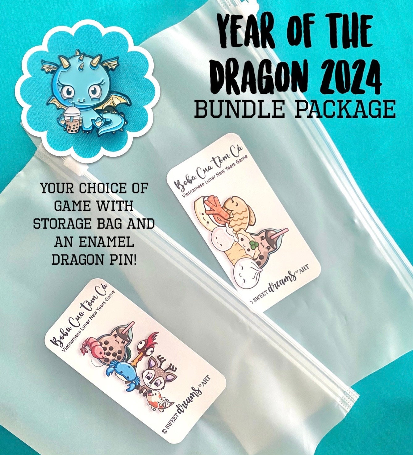 Year of the Dragon Bundle Dim Sum Boba Vietnamese Lunar New Year Tet Gambling Dice Board Game