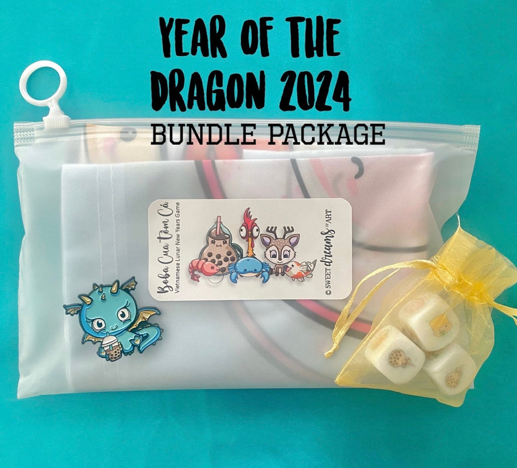 Year of the Dragon Bundle Dim Sum Boba Vietnamese Lunar New Year Tet Gambling Dice Board Game