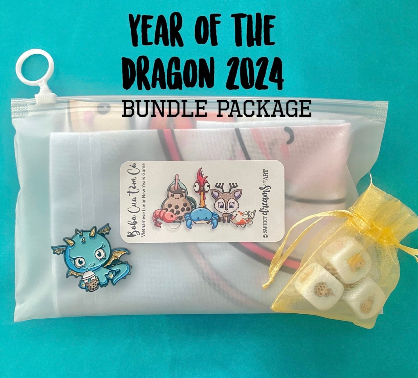Year of the Dragon Bundle Dim Sum Boba Vietnamese Lunar New Year Tet Gambling Dice Board Game