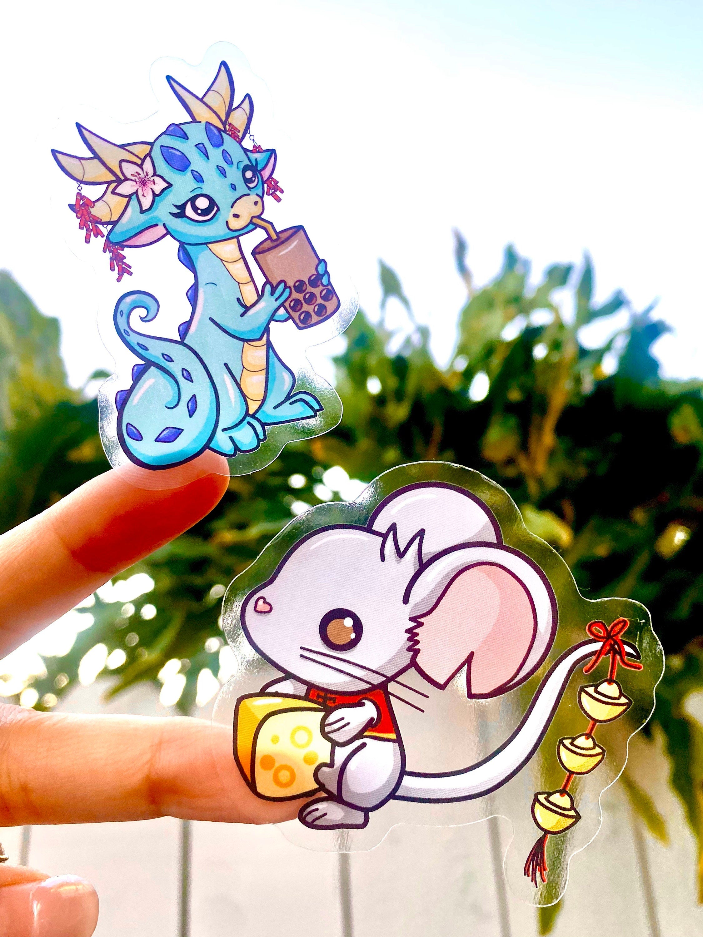 Bundle Vinyl Lunar New Year Chinese Zodiac Animals Boba Transparent Waterproof Stickers