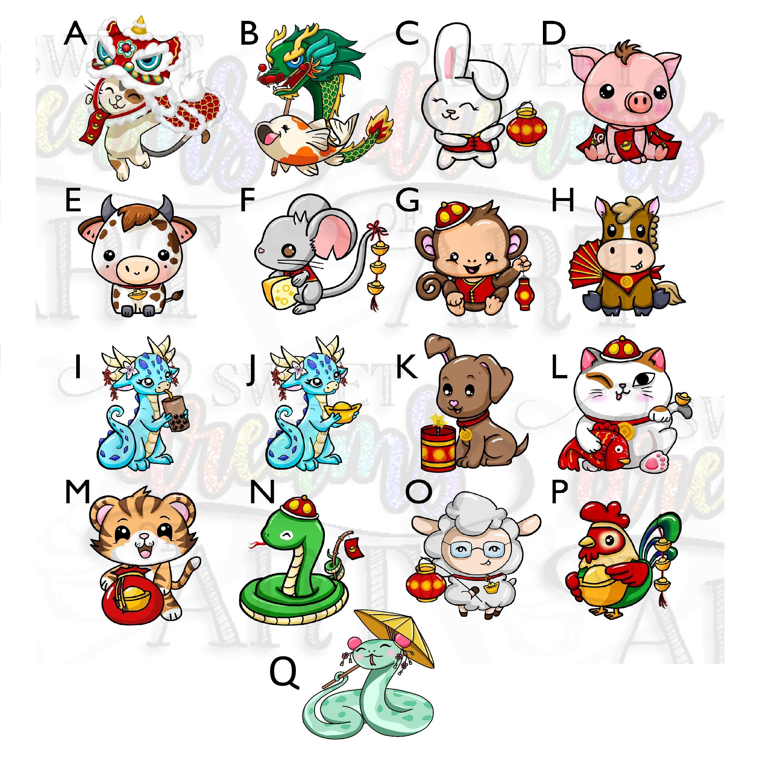 Bundle Vinyl Lunar New Year Chinese Zodiac Animals Boba Transparent Waterproof Stickers