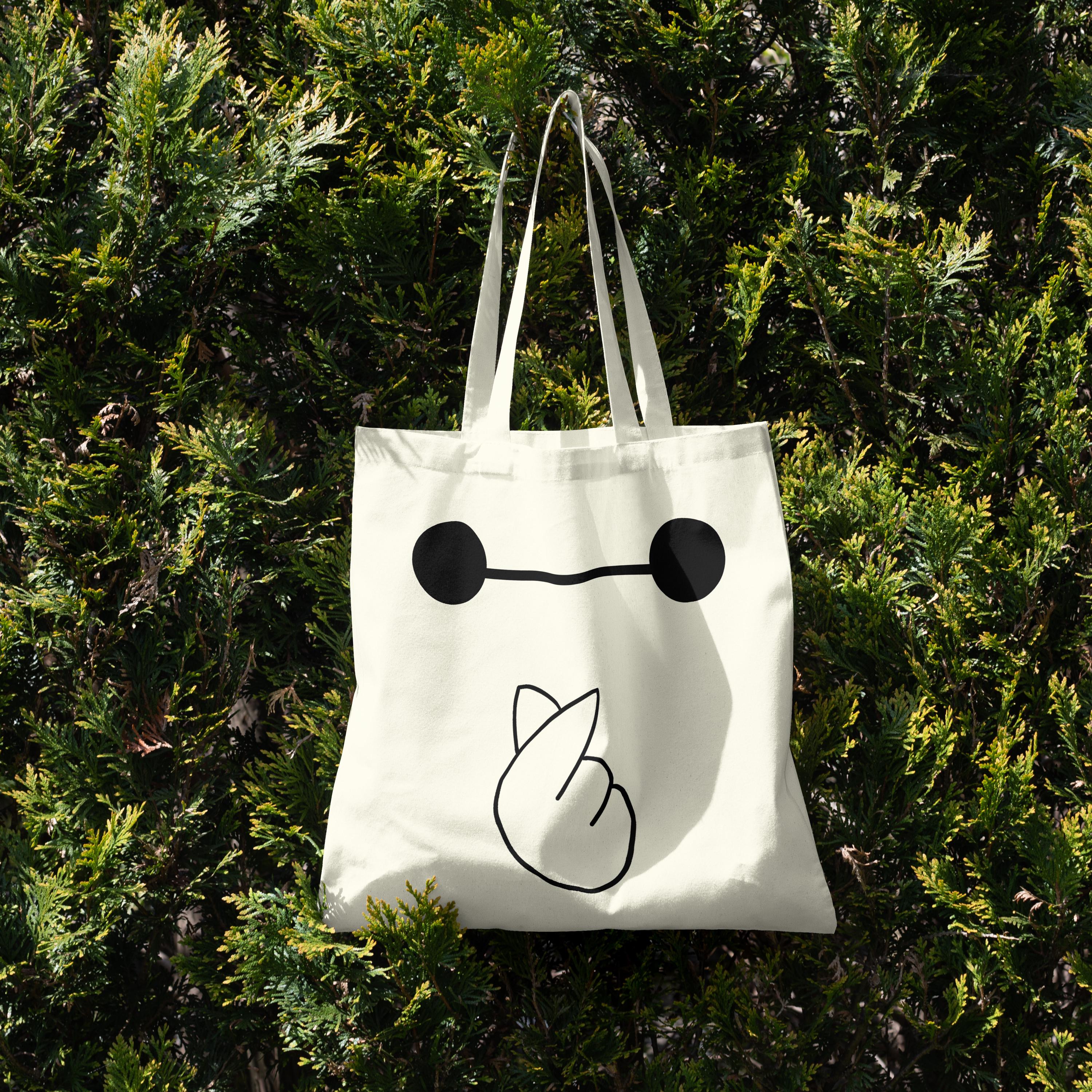 Disney Inspired Baymax Korean Finger Heart Canvas Tote Bag