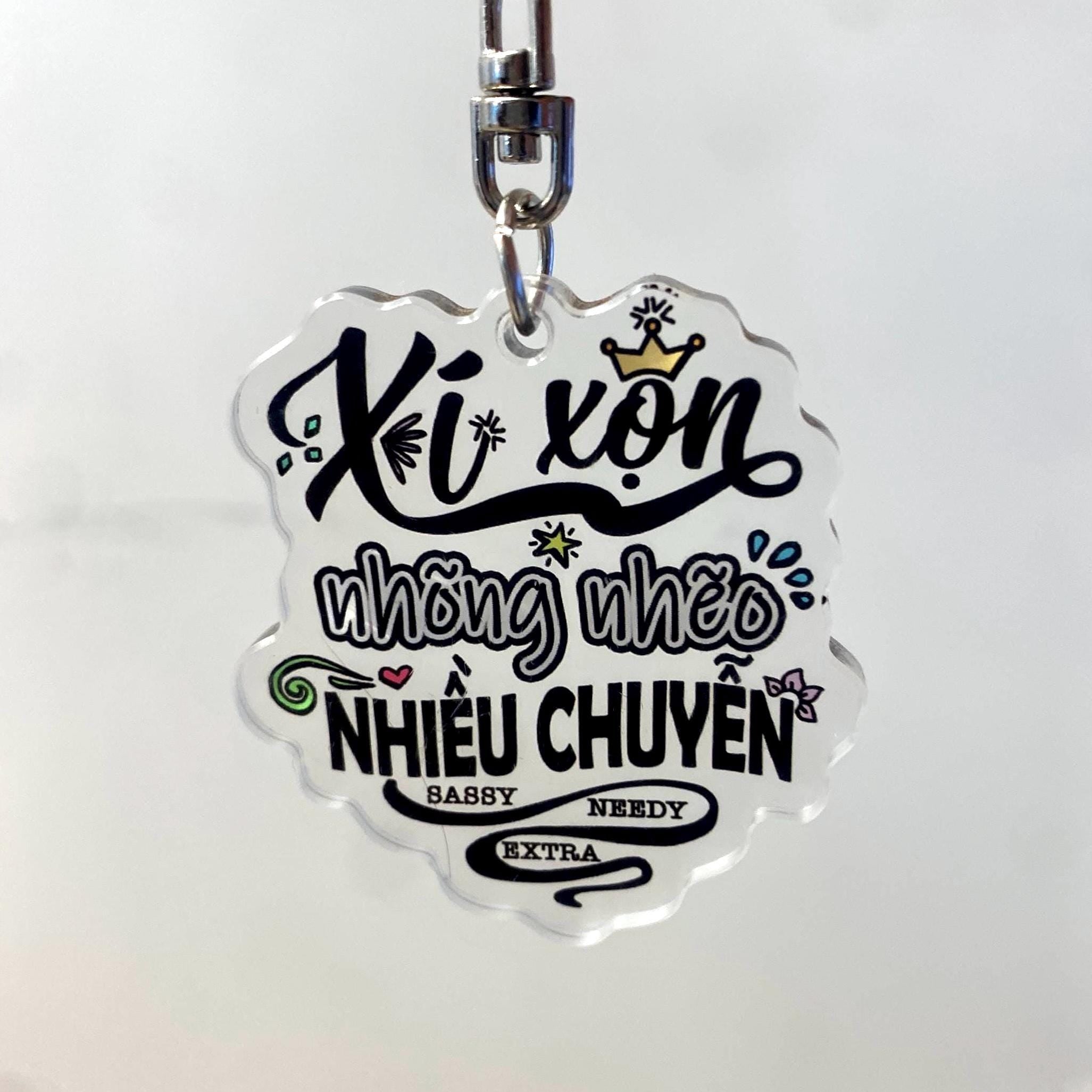 Acrylic Vietnamese Sassy Common Phrases Extra Calligraphy Cute Keychain