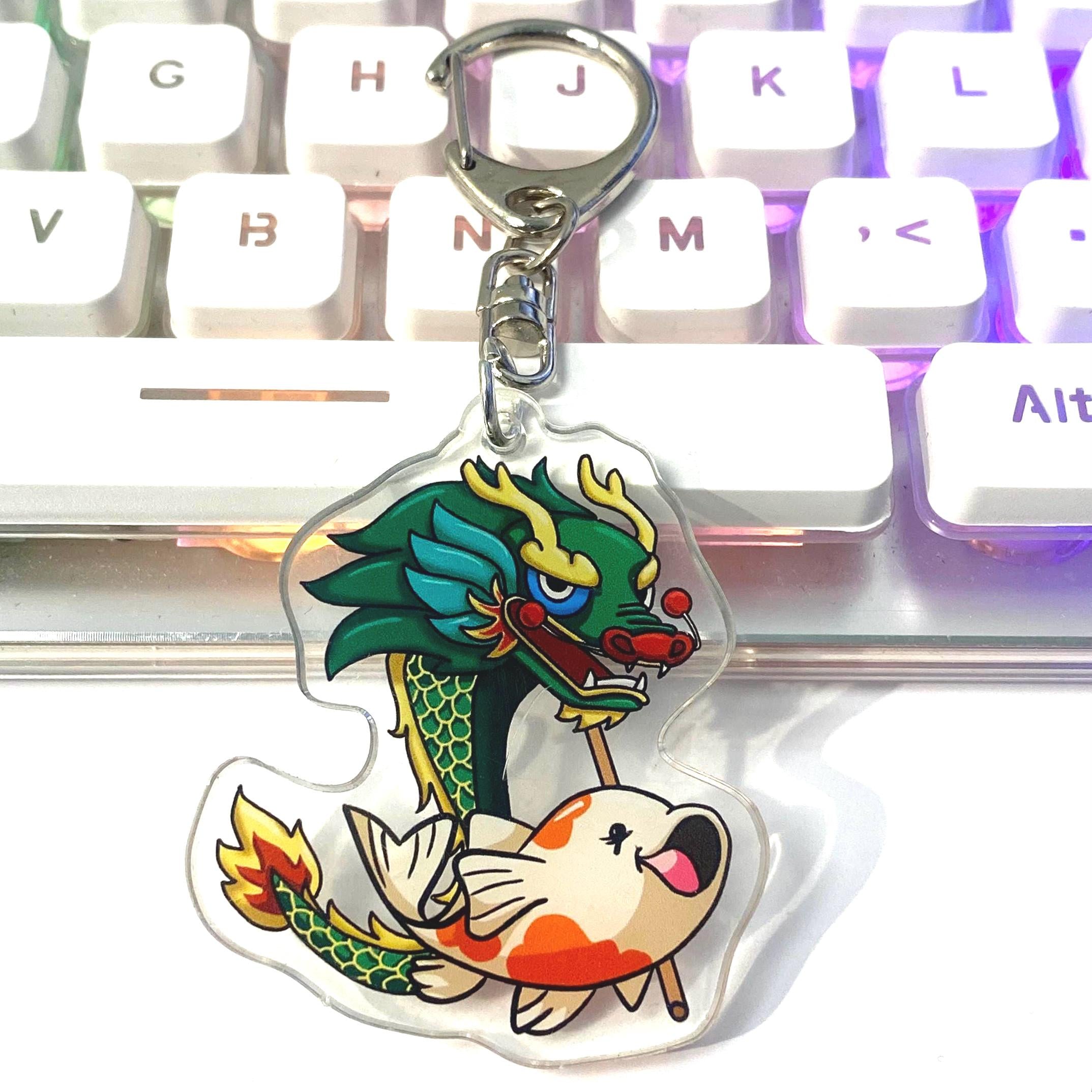 Acrylic Koi Fish Flying a Dragon Kite Lunar New Year Chinese New Year Cute Keychain