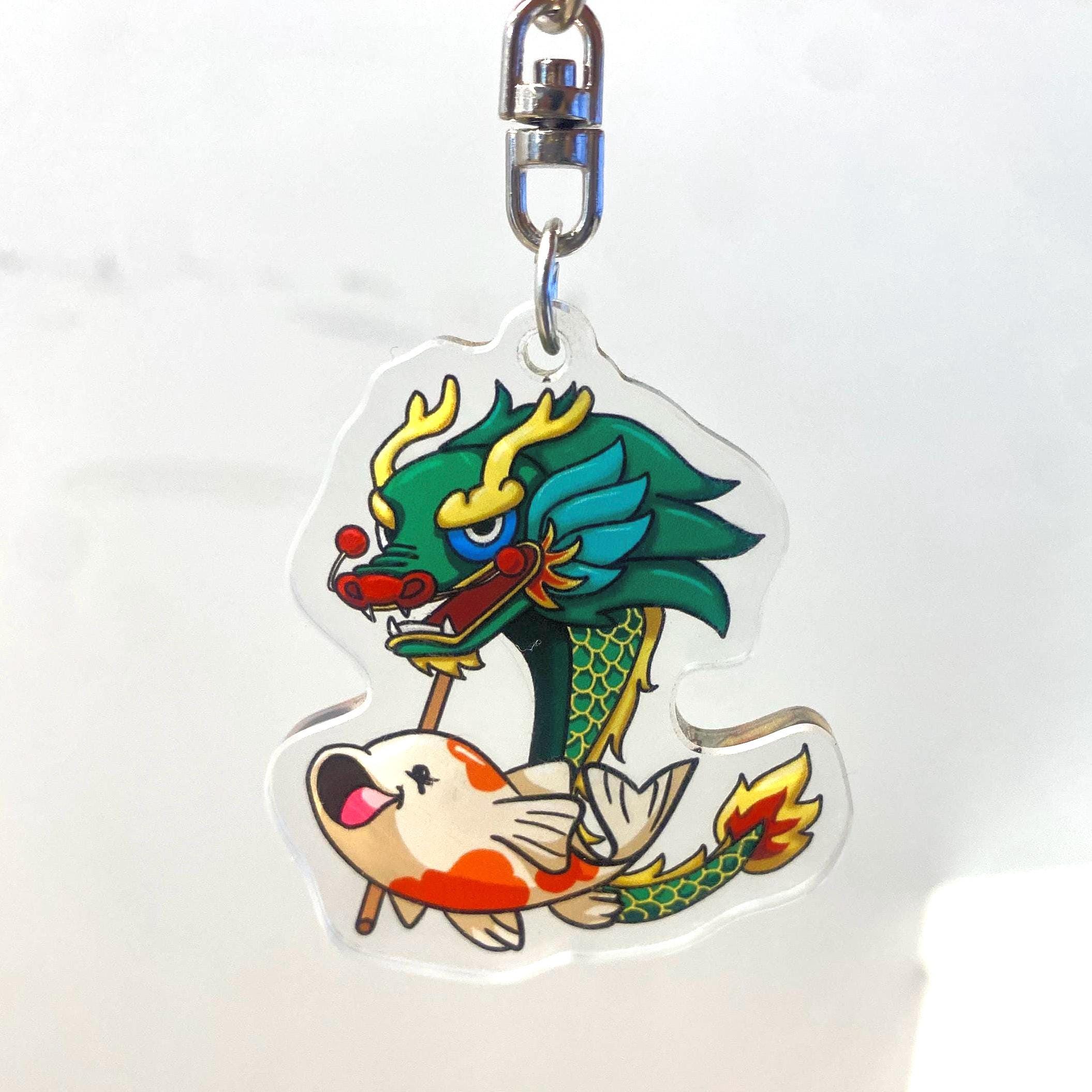 Acrylic Koi Fish Flying a Dragon Kite Lunar New Year Chinese New Year Cute Keychain