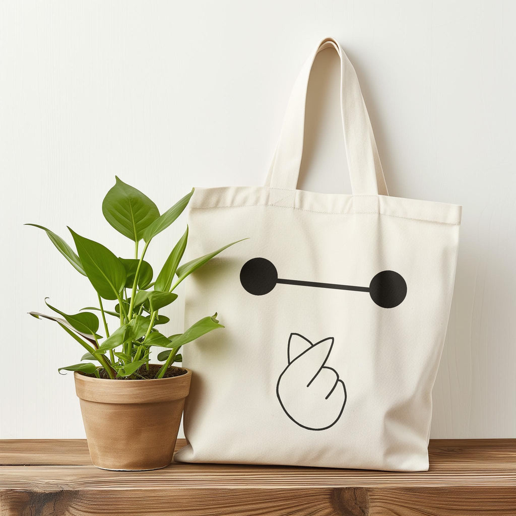 Disney Inspired Baymax Korean Finger Heart Canvas Tote Bag