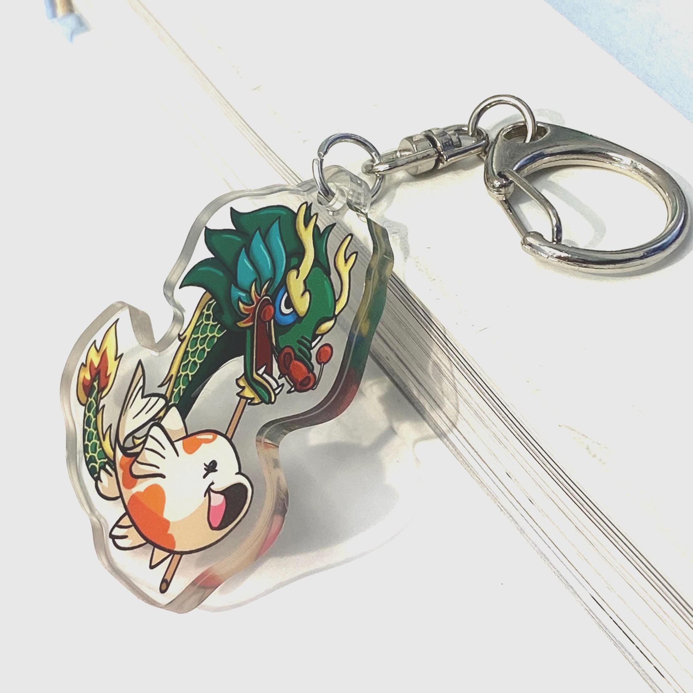 Acrylic Koi Fish Flying a Dragon Kite Lunar New Year Chinese New Year Cute Keychain