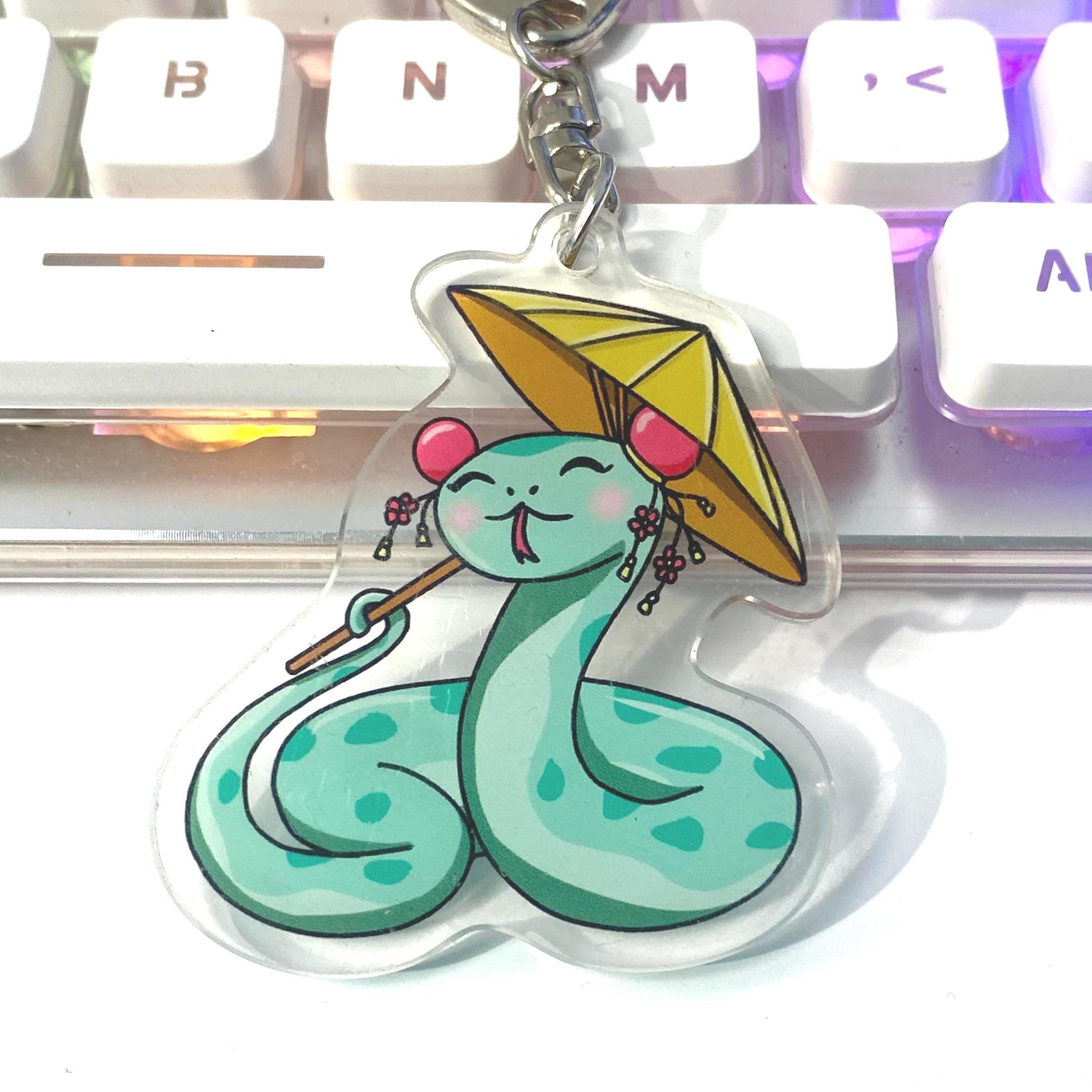 Acrylic Year of the Snake Wearing Rice Hat Holding a Parasol Cute Keychain