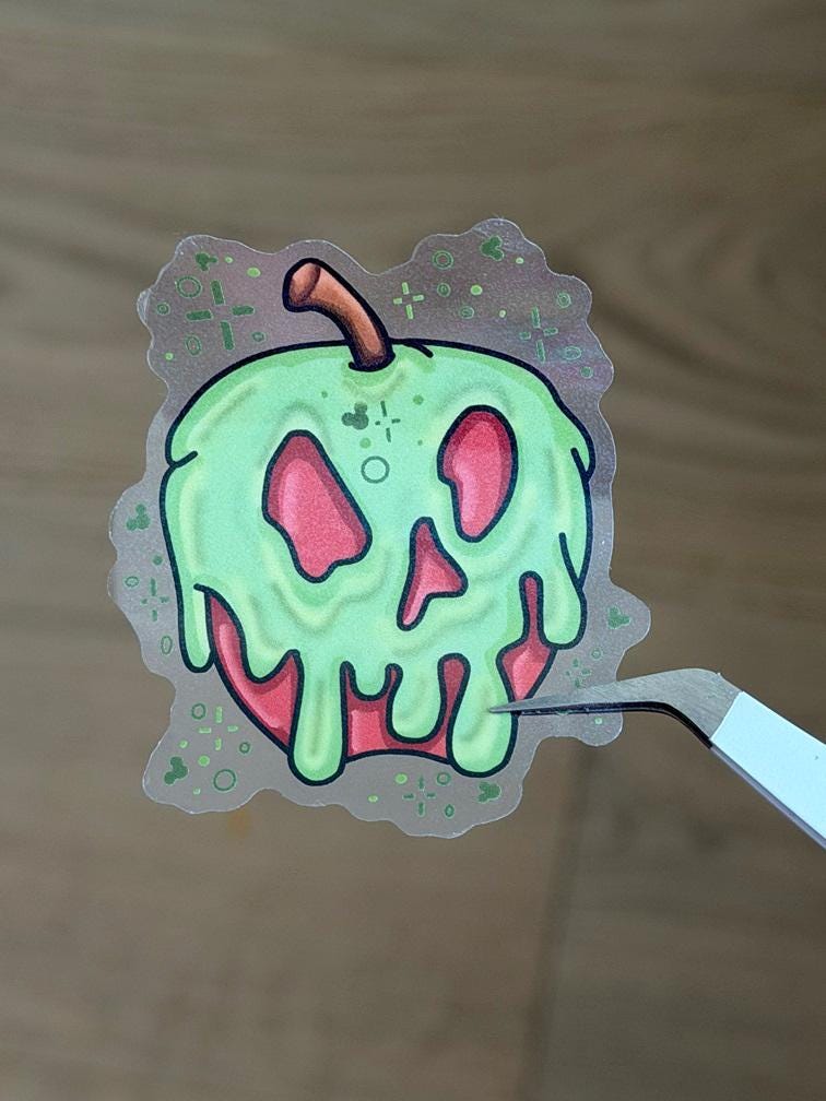 Evil Queens Poison Apple Snow White Disney Stickers – Shimmery Vinyl, Transparent & Waterproof