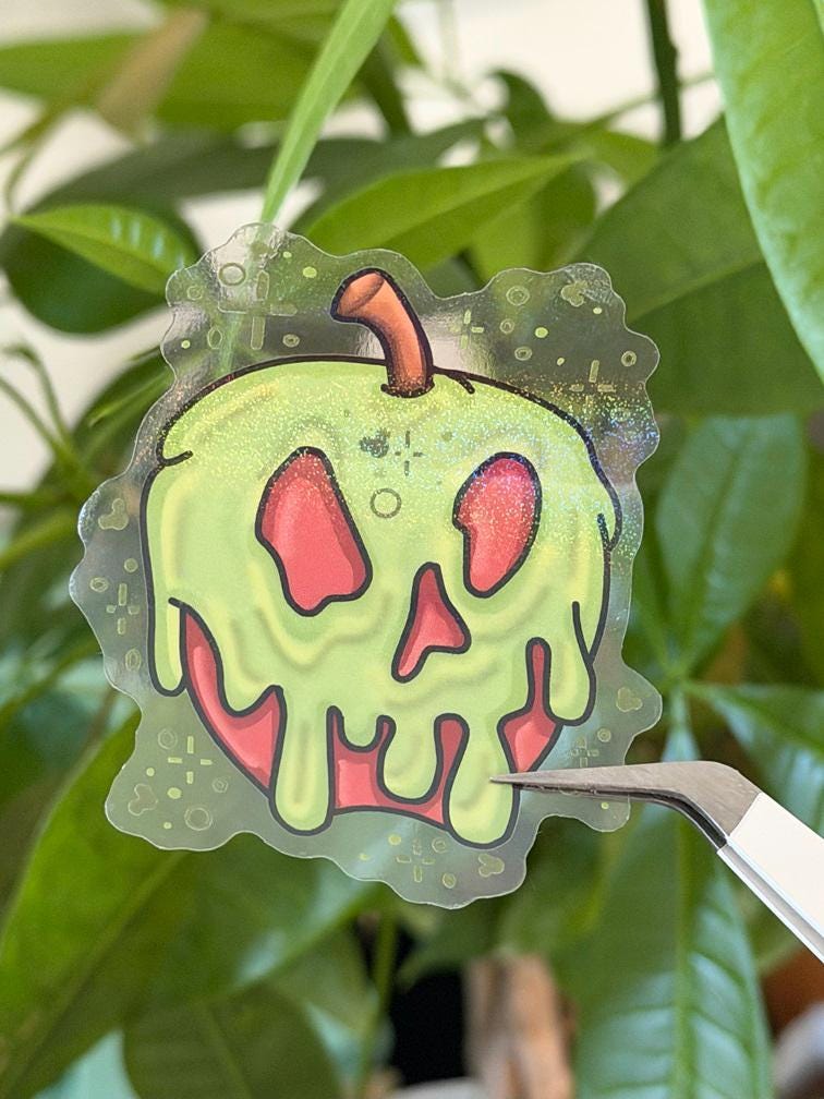 Evil Queens Poison Apple Snow White Disney Stickers – Shimmery Vinyl, Transparent & Waterproof
