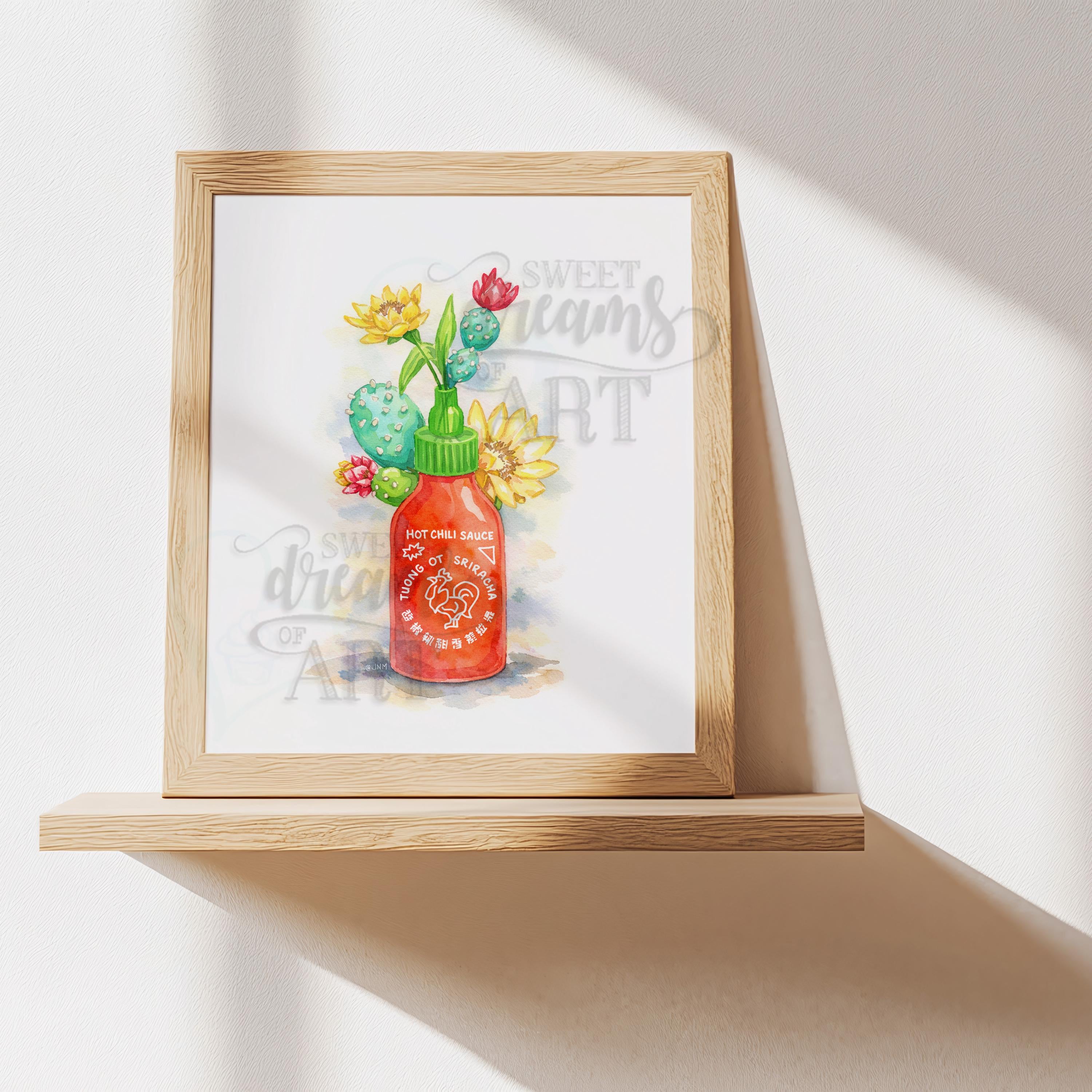 Sriracha in Bloom – Kawaii Watercolor Wall Art Print