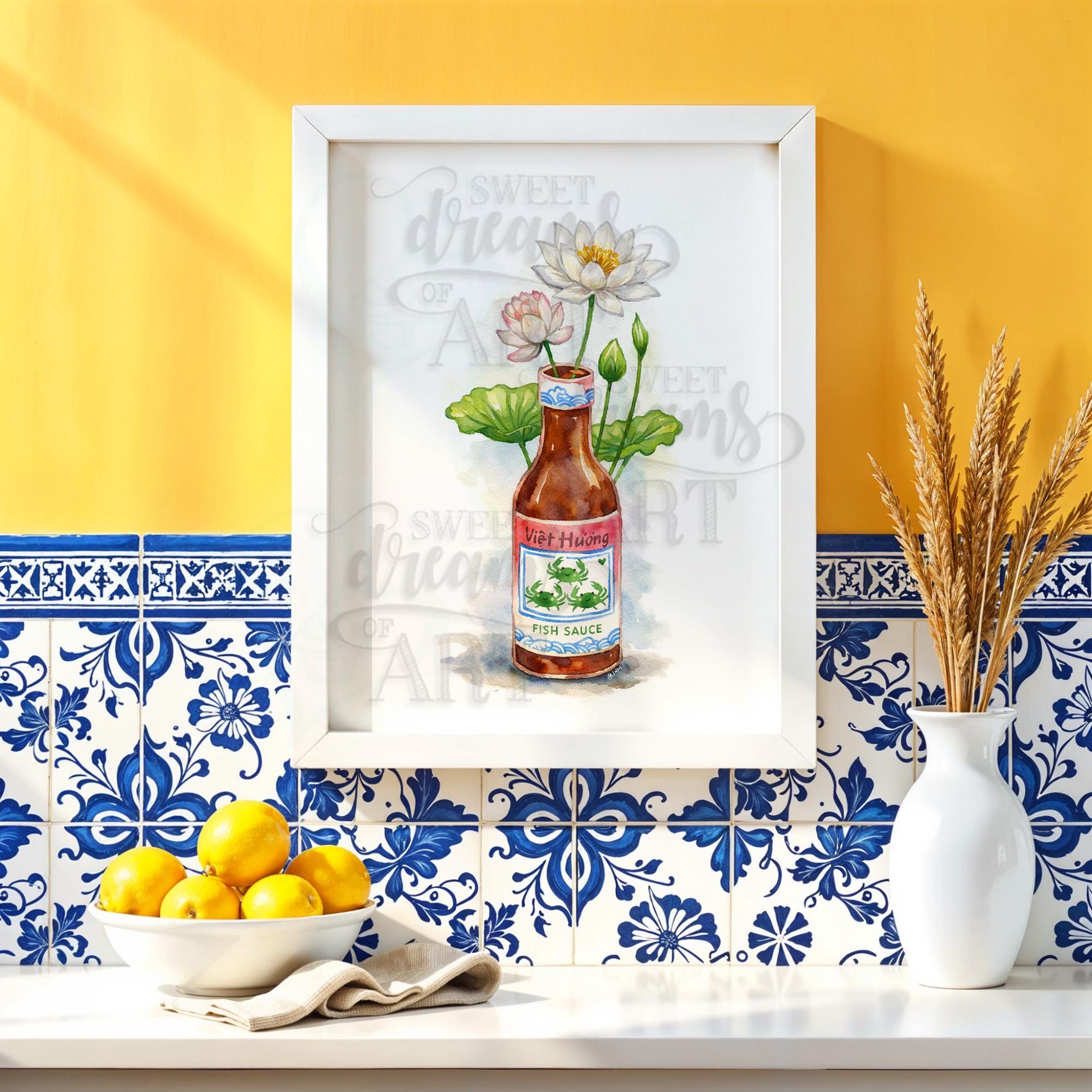 Fish Sauce in Bloom – Kawaii Watercolor Wall Art Print