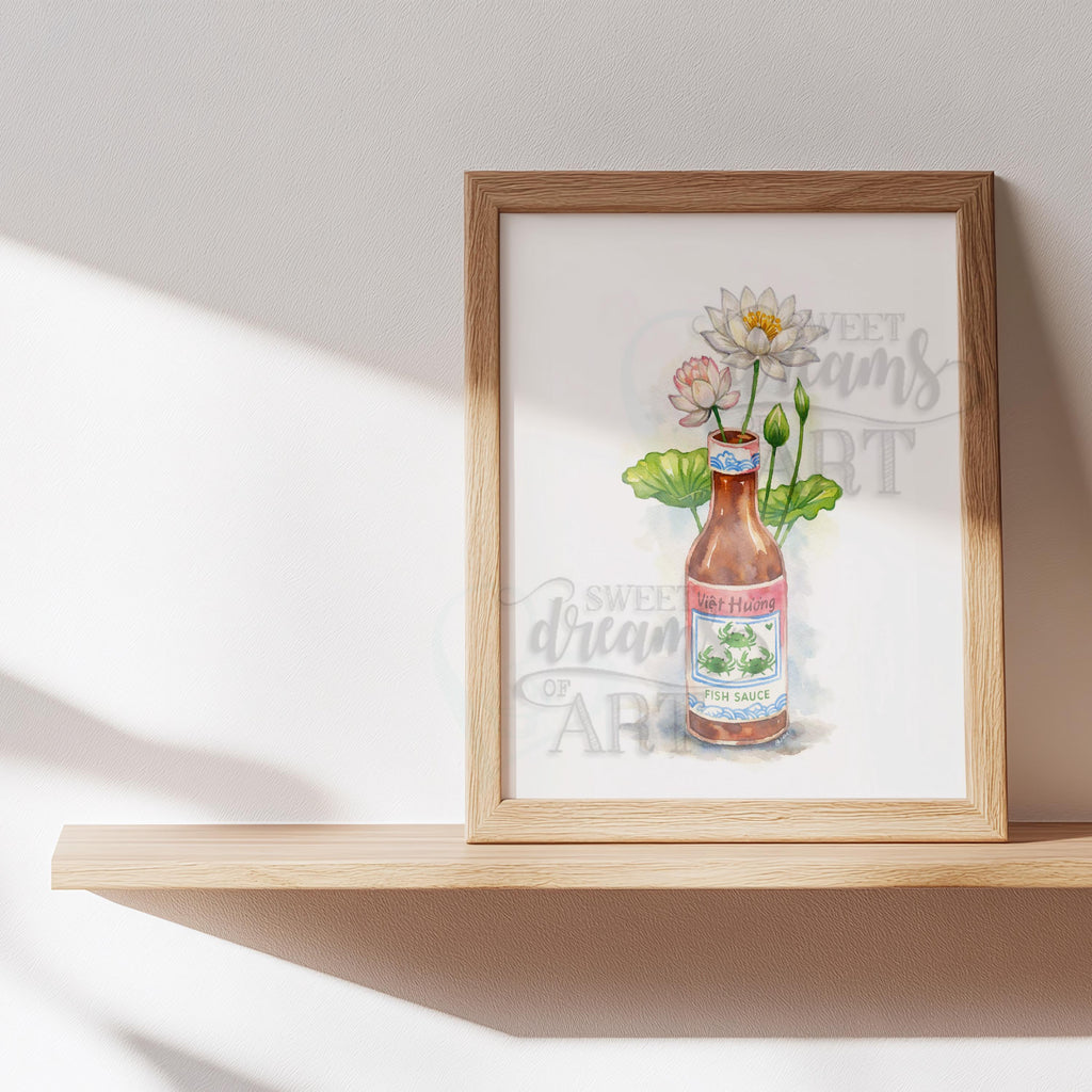 Fish Sauce in Bloom – Kawaii Watercolor Wall Art Print