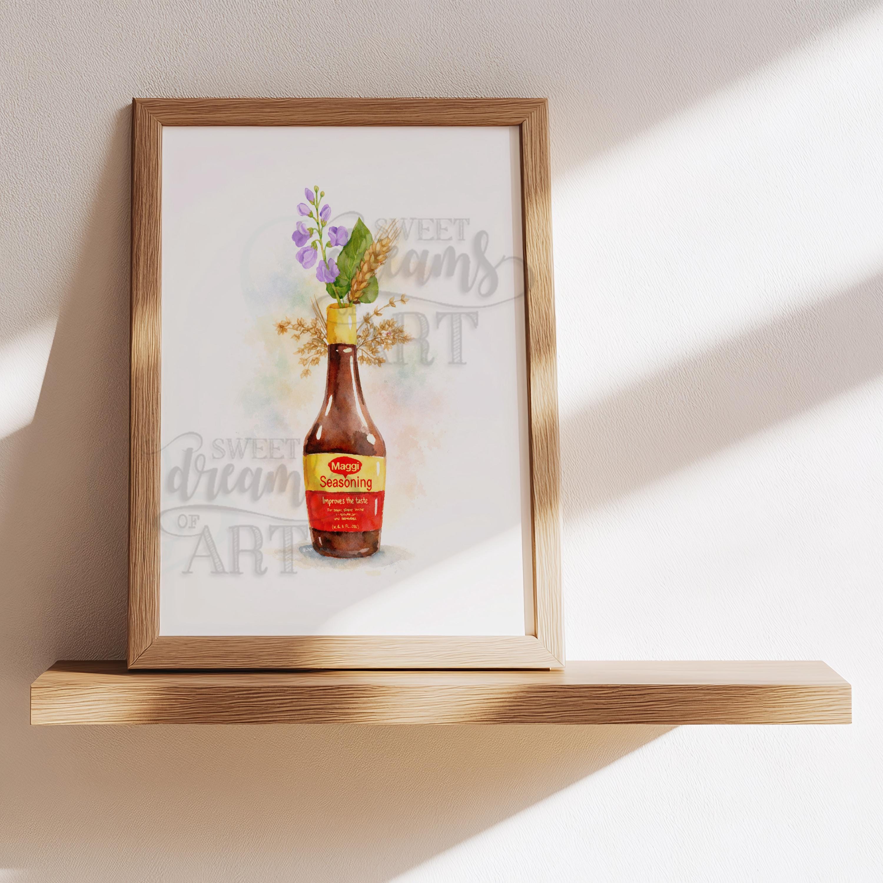 Soy Sauce Maggi in Bloom – Kawaii Watercolor Wall Art Print