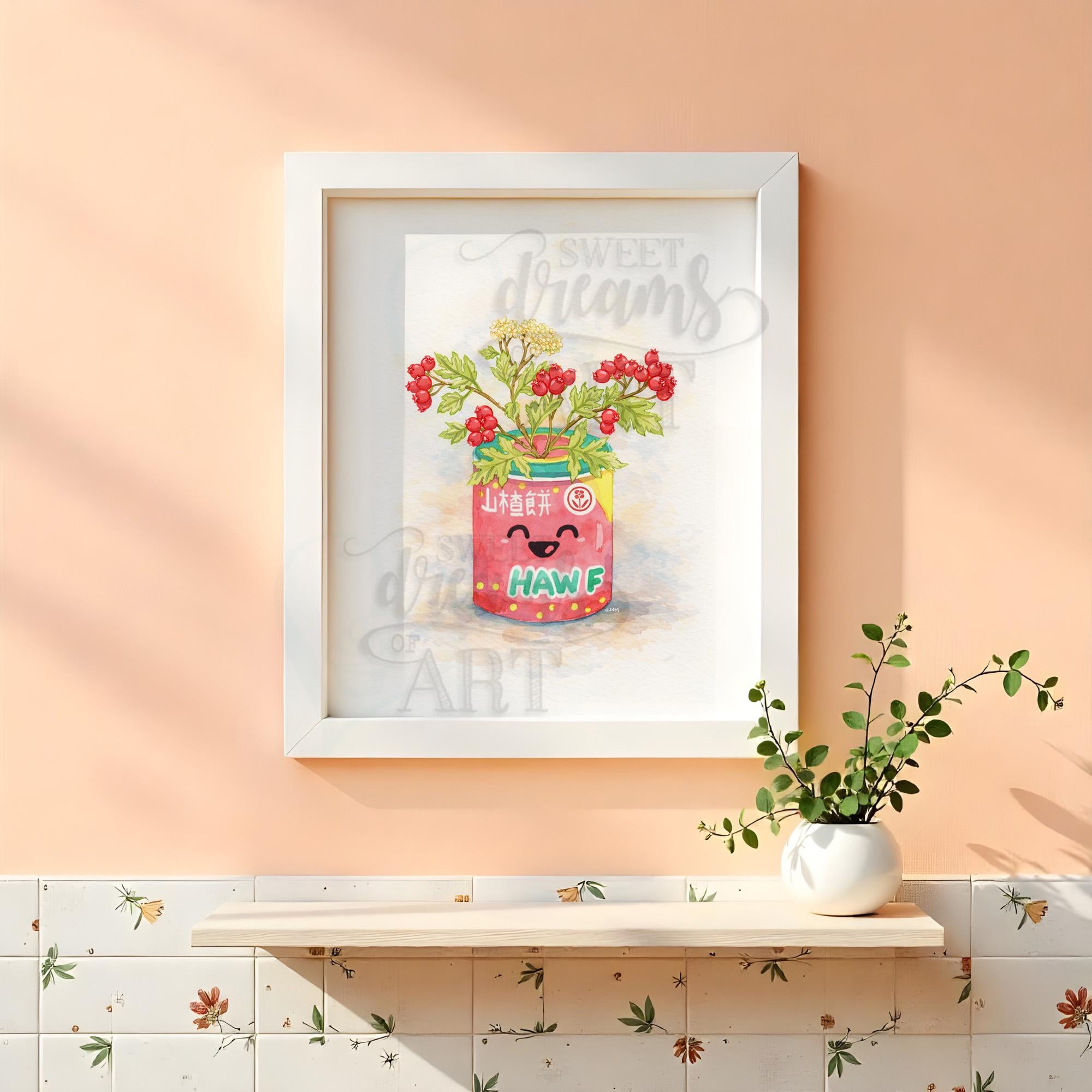 Haw Flakes in Bloom – Kawaii Watercolor Wall Art Print