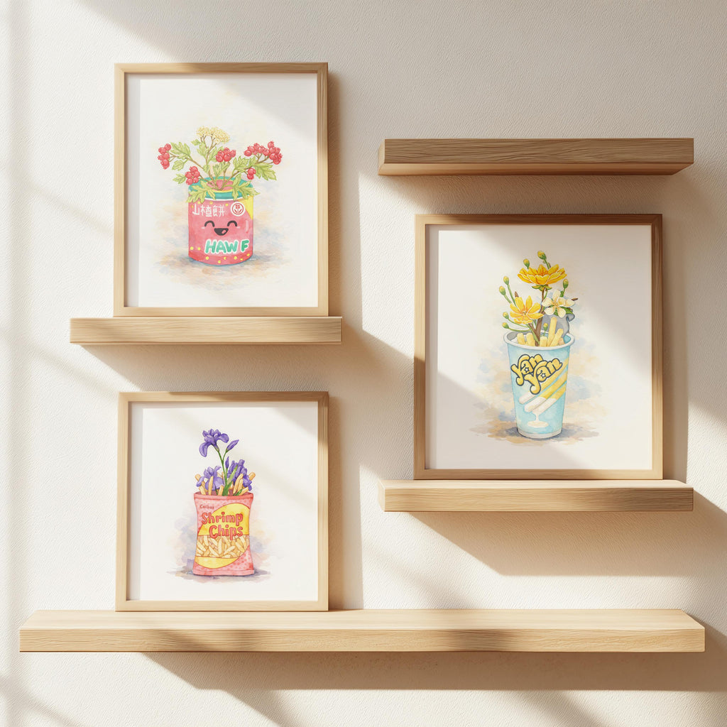 Haw Flakes in Bloom – Kawaii Watercolor Wall Art Print