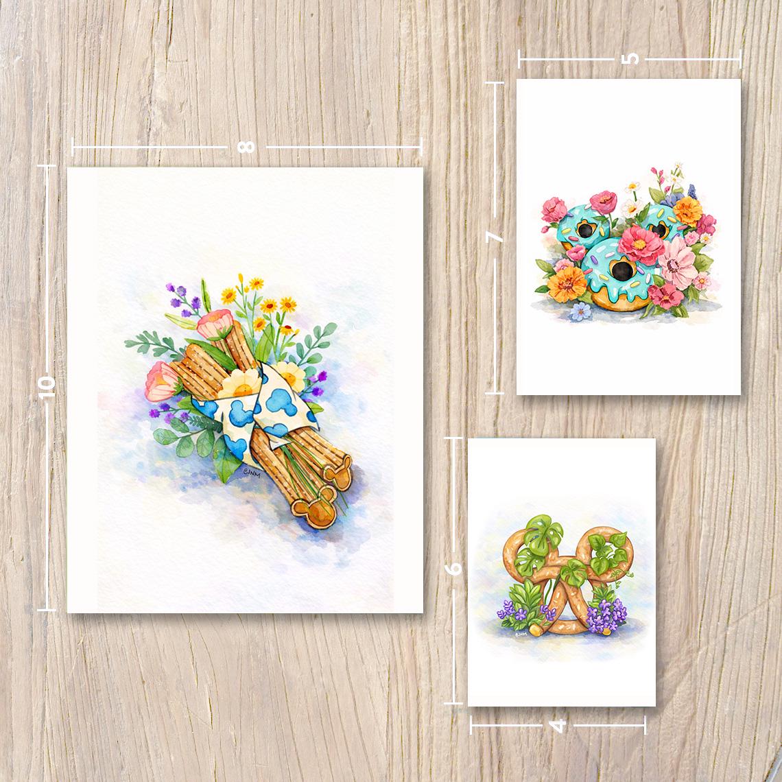 Mickey Pretzel in Bloom – Kawaii Watercolor Wall Art Print