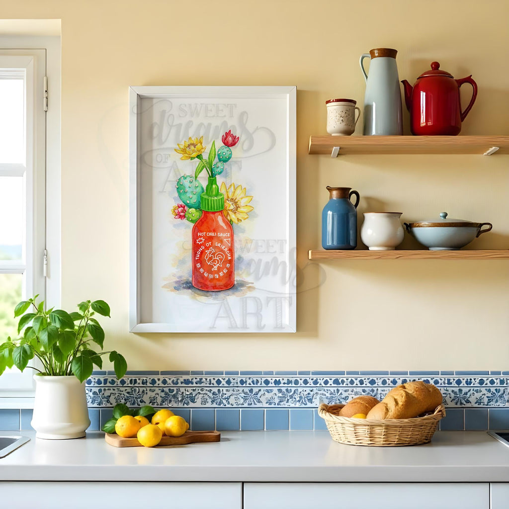 Sriracha in Bloom – Kawaii Watercolor Wall Art Print