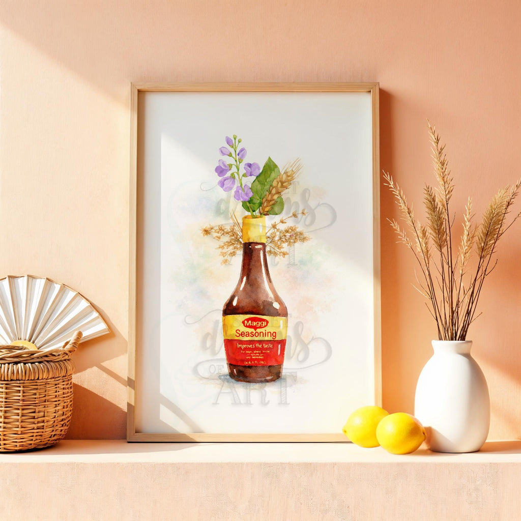 Soy Sauce Maggi in Bloom – Kawaii Watercolor Wall Art Print