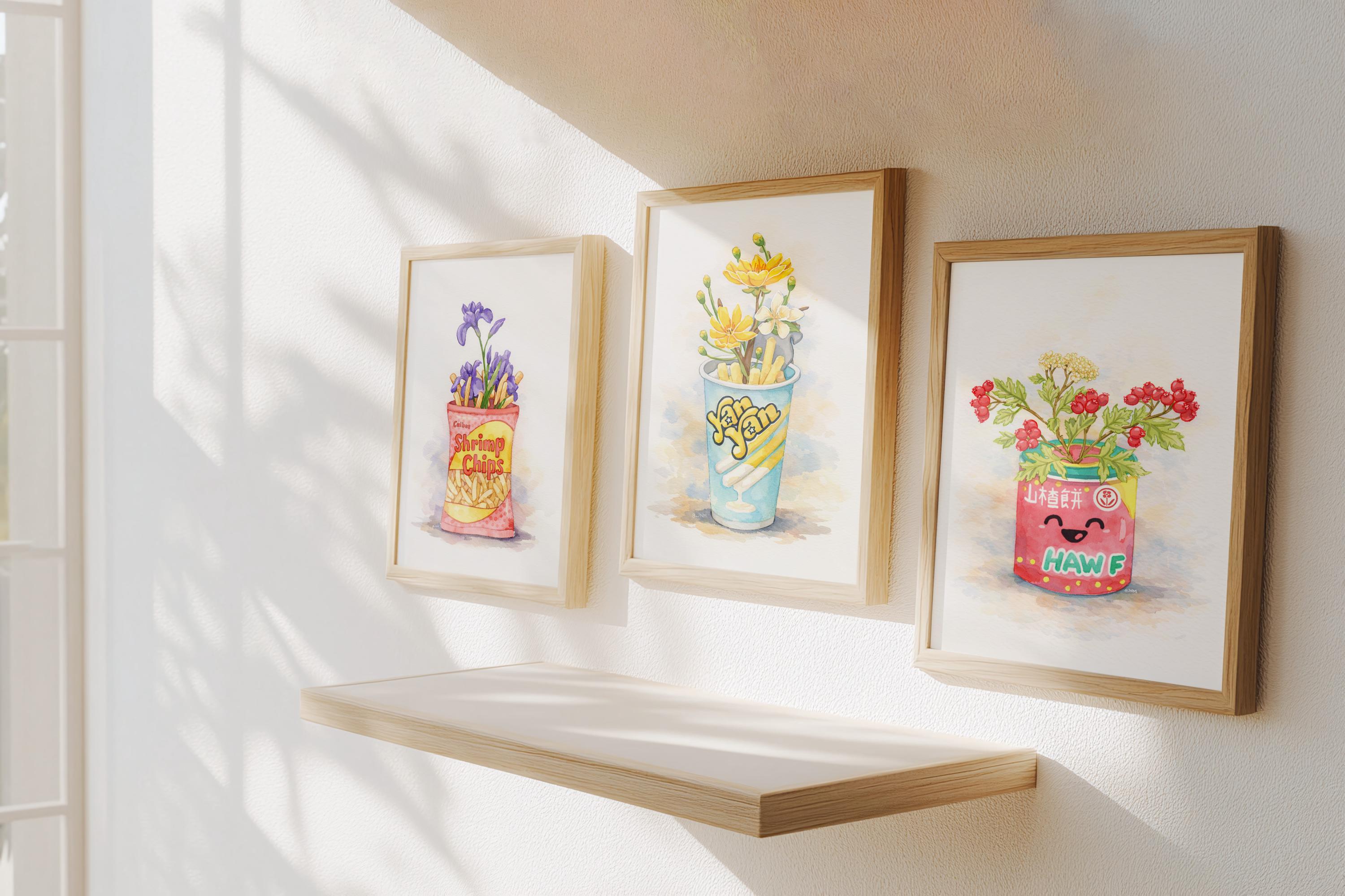 Haw Flakes in Bloom – Kawaii Watercolor Wall Art Print
