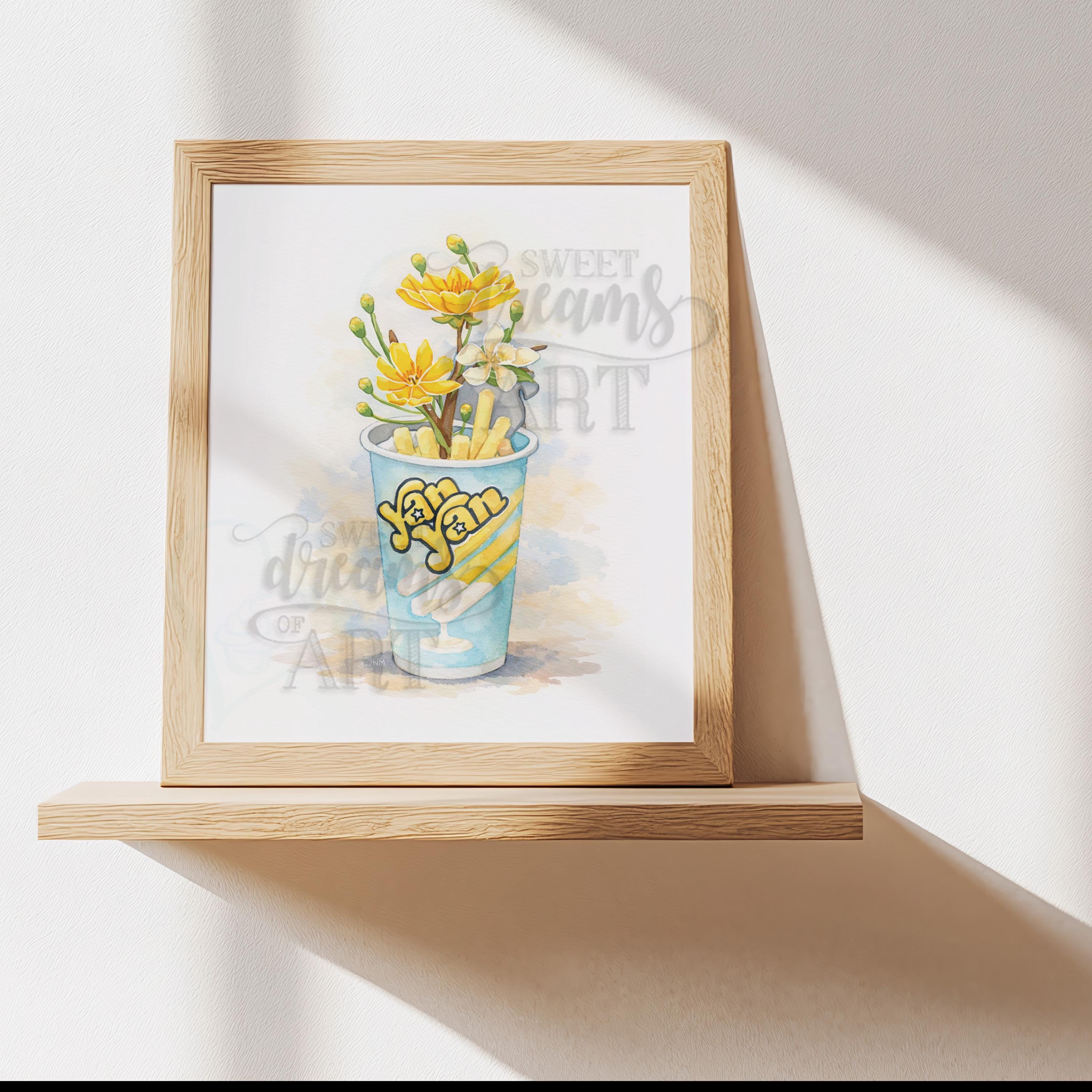 Yan Yan in Bloom – Kawaii Watercolor Wall Art Print