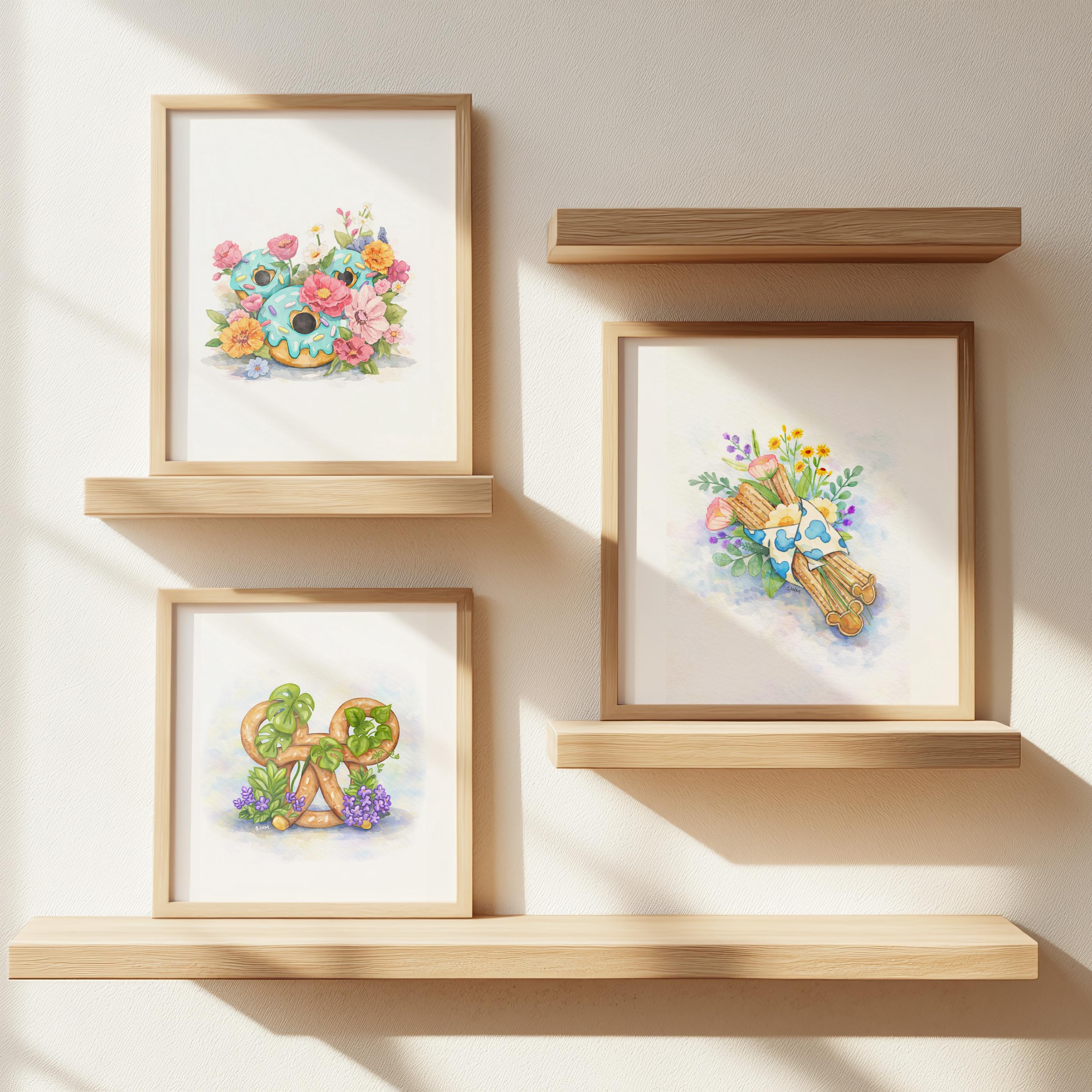 Mickey Donut in Bloom – Kawaii Watercolor Wall Art Print