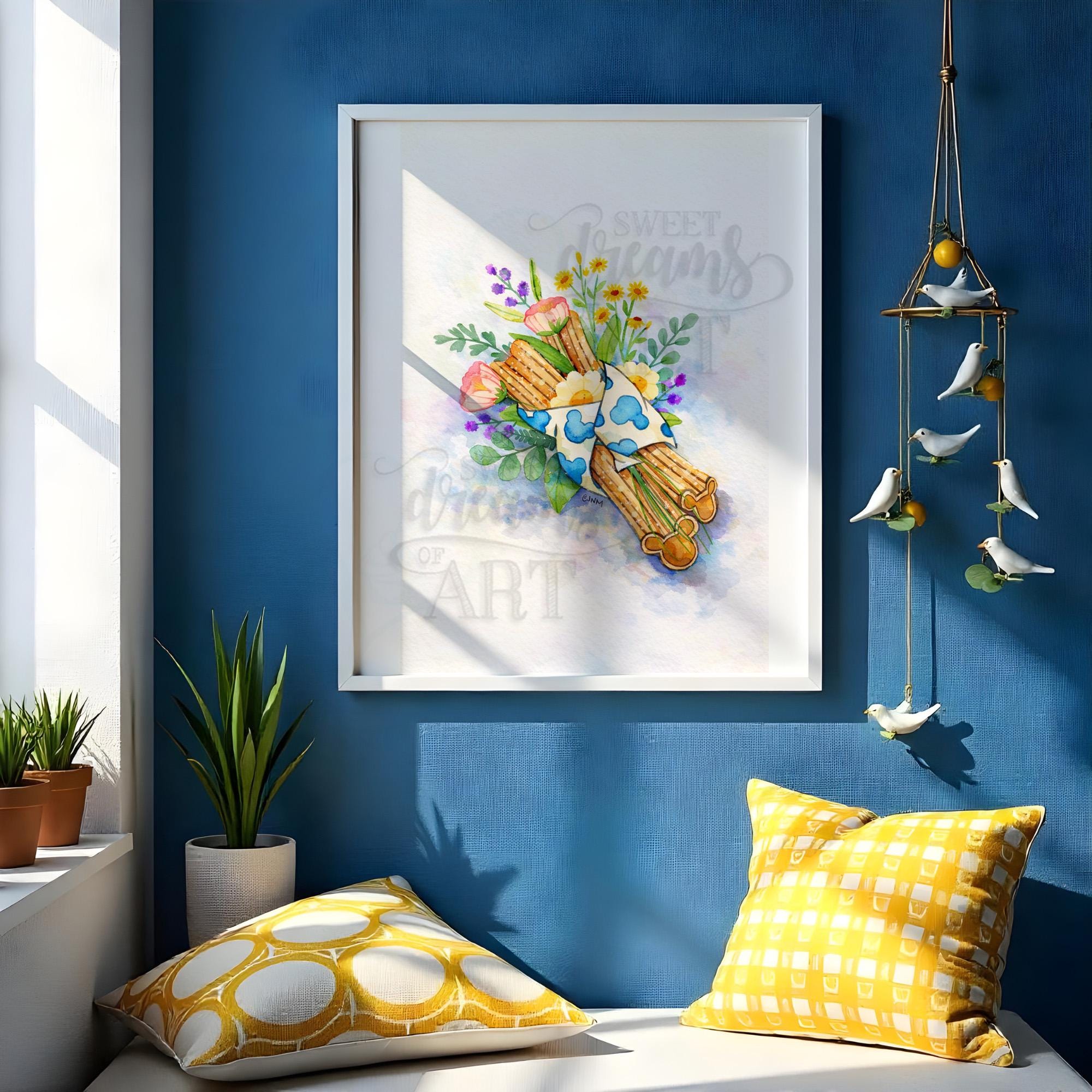 Disney Mickey Churro in Bloom – Kawaii Watercolor Wall Art Print